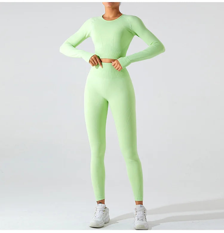 Women's Seamless Long Sleeve Top Yoga Shirts Running T-Shirt Workout Running Fitness Gym Sports Top Training Crop Top Solidcolor