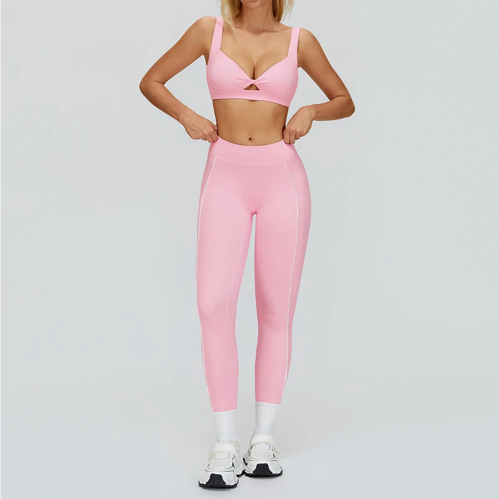 2PCS Yoga Clothes Women Tracksuit Athletic Wear Pilates Fitness Suit Gym Outfits Workout Push Up Clothes Sports Bra Leggings Set