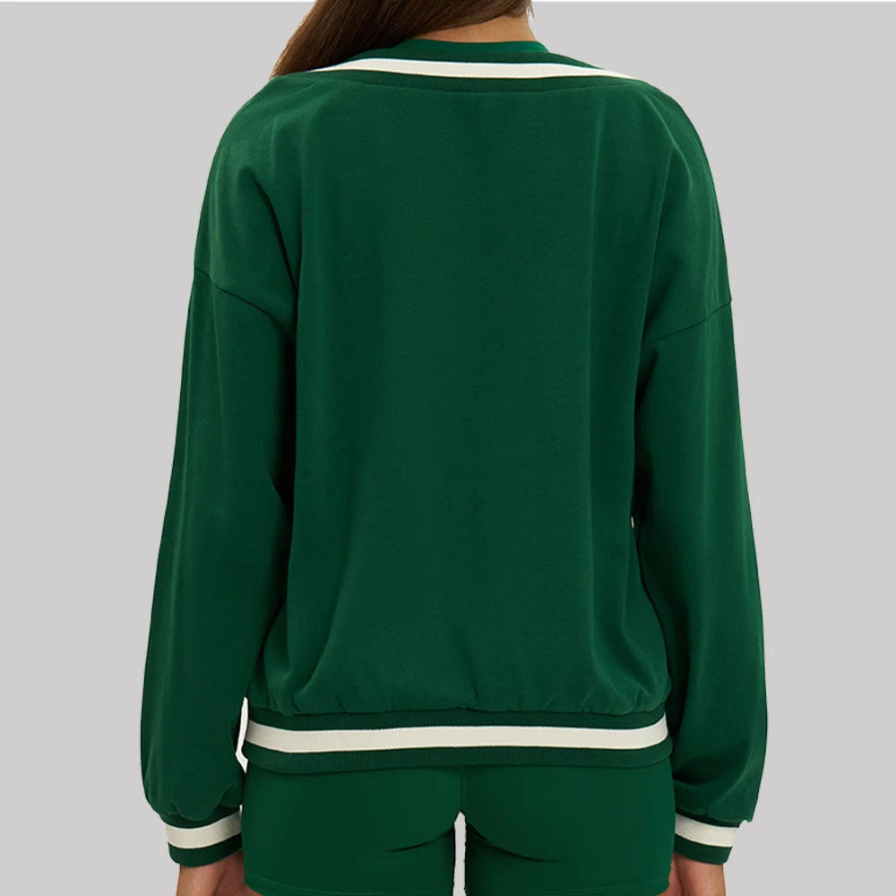 New Winter Women's Long Sleeved V-neck Sports Hoodie Women's Loose and Casual Long Sleeved Top Fashionable and Versatile Jacket