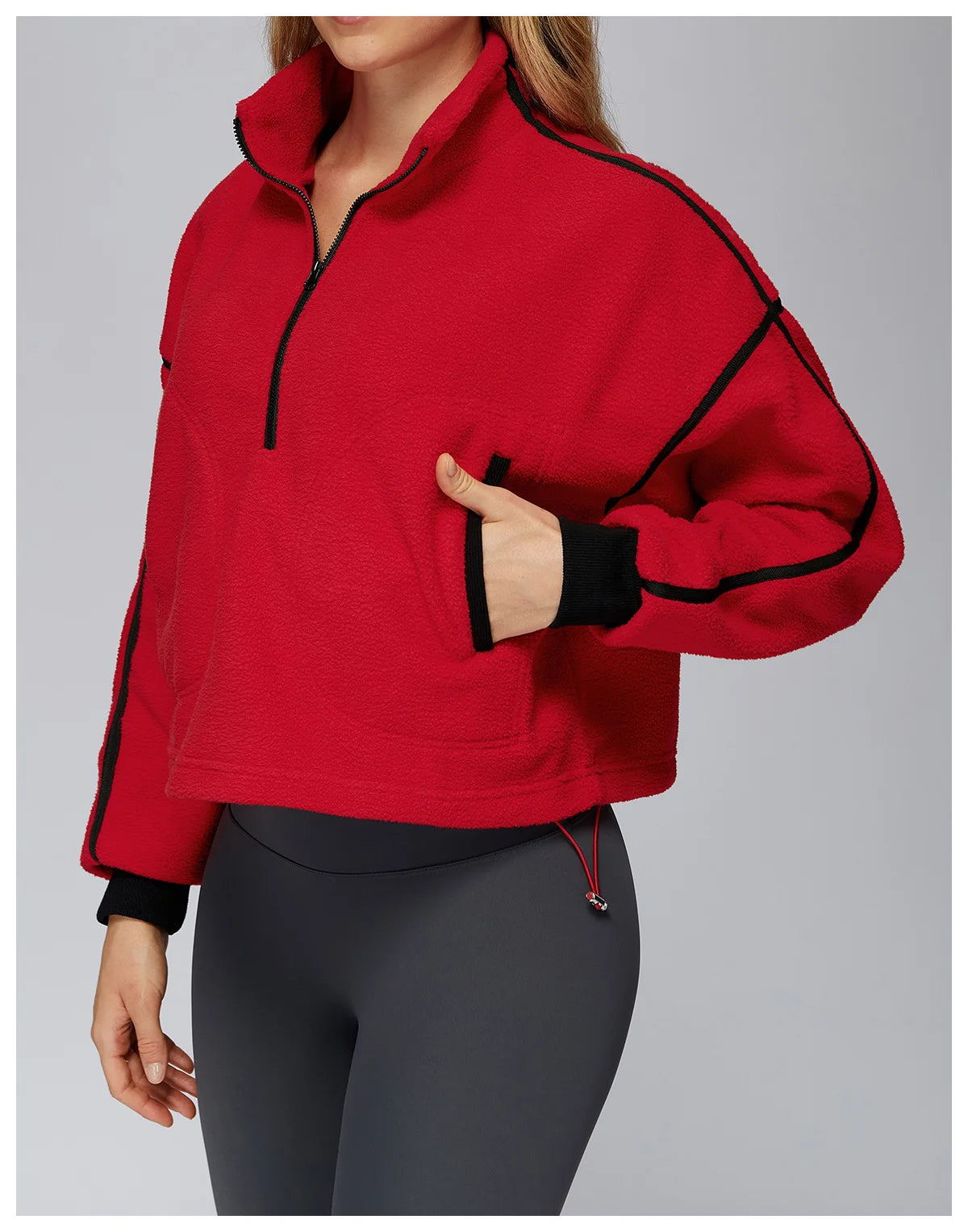 Winter Women's Standing Collar Windproof and Warm Fleece Jacket Women's Long Sleeved Running and Fleece Sports Jacket