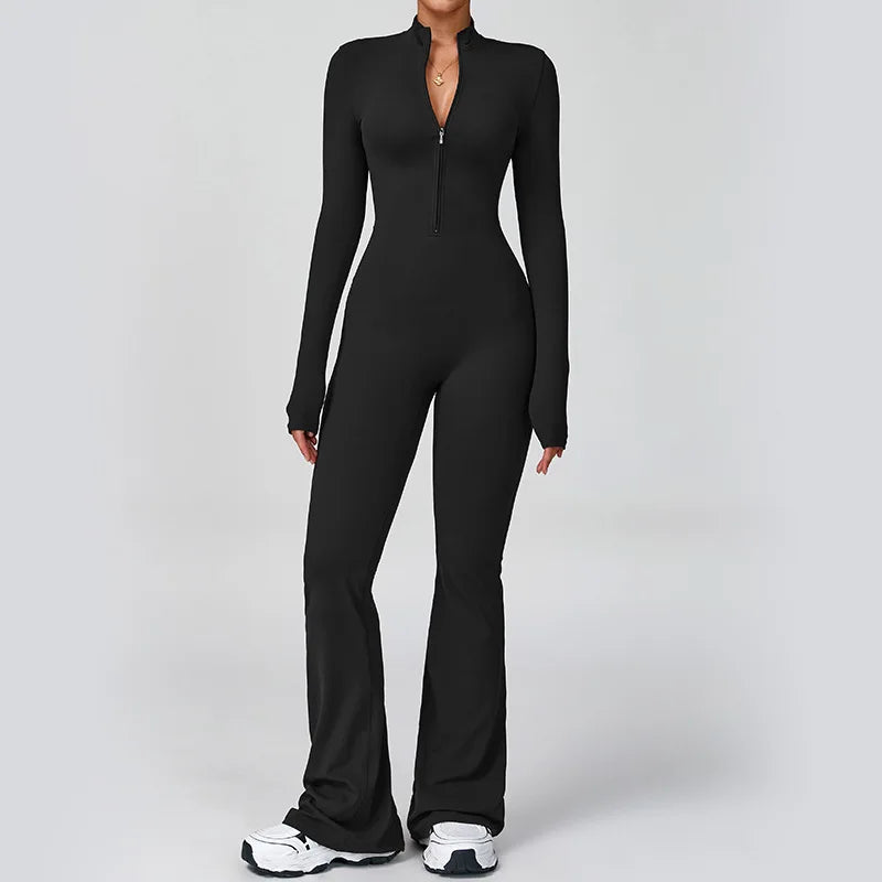 Gym Jumpsuit Women Rompers Fitness Suit Sports Overalls for Woman Tracksuit Yoga Clothing Zipper Long Sleeved Workout Sportswear