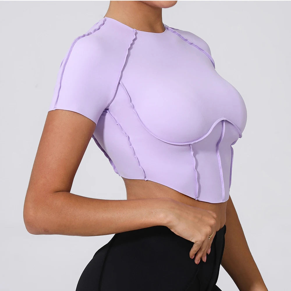 Women Yoga Top Line Sport T Shirts Fitness Clothes Short Sleeve Push Up Yoga Shirt Gym Top Running Active Wear Workout Sport Top