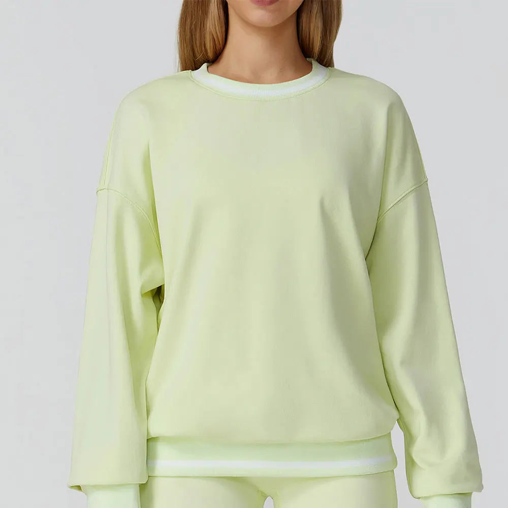 New Color Blocking Hoodie for Women Long Sleeved Loose Round Neck Top Fashionable Hoodie Outdoor Casual Running Sports Top