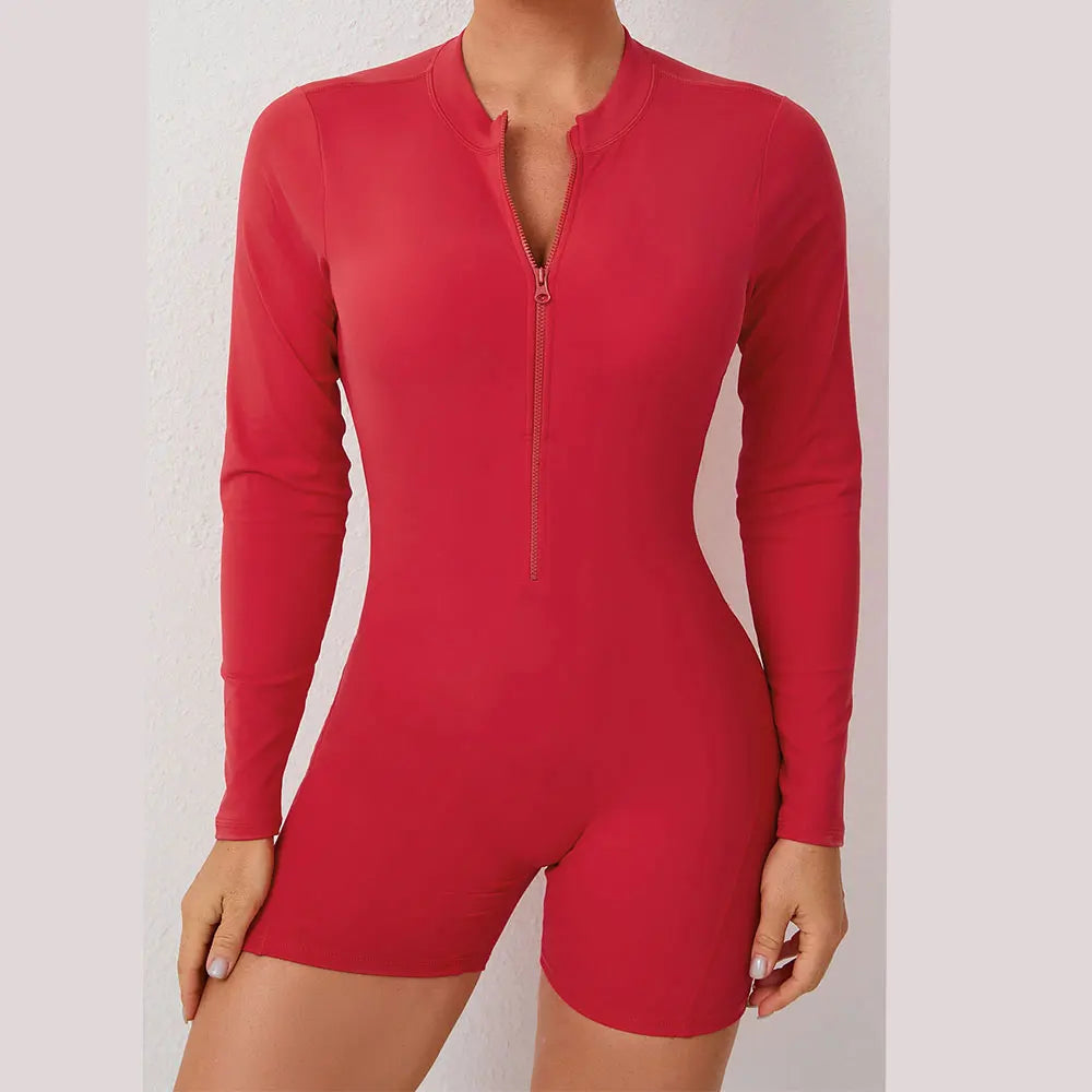 Sexy Back V Jumpsuit Women Tracksuit Yoga Set Sports Zipper Rompers Gym Long Sleeve Fitness Suit Gym Workout Bodysuit