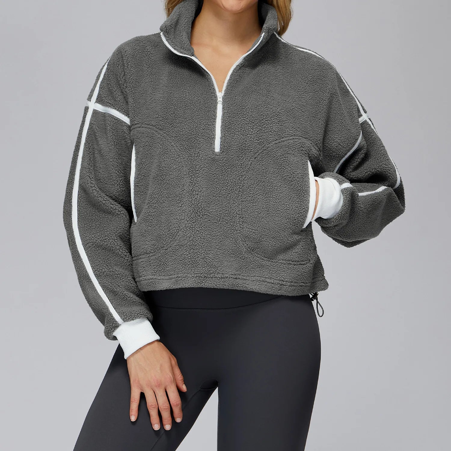Winter Women's Standing Collar Windproof and Warm Fleece Jacket Women's Long Sleeved Running and Fleece Sports Jacket