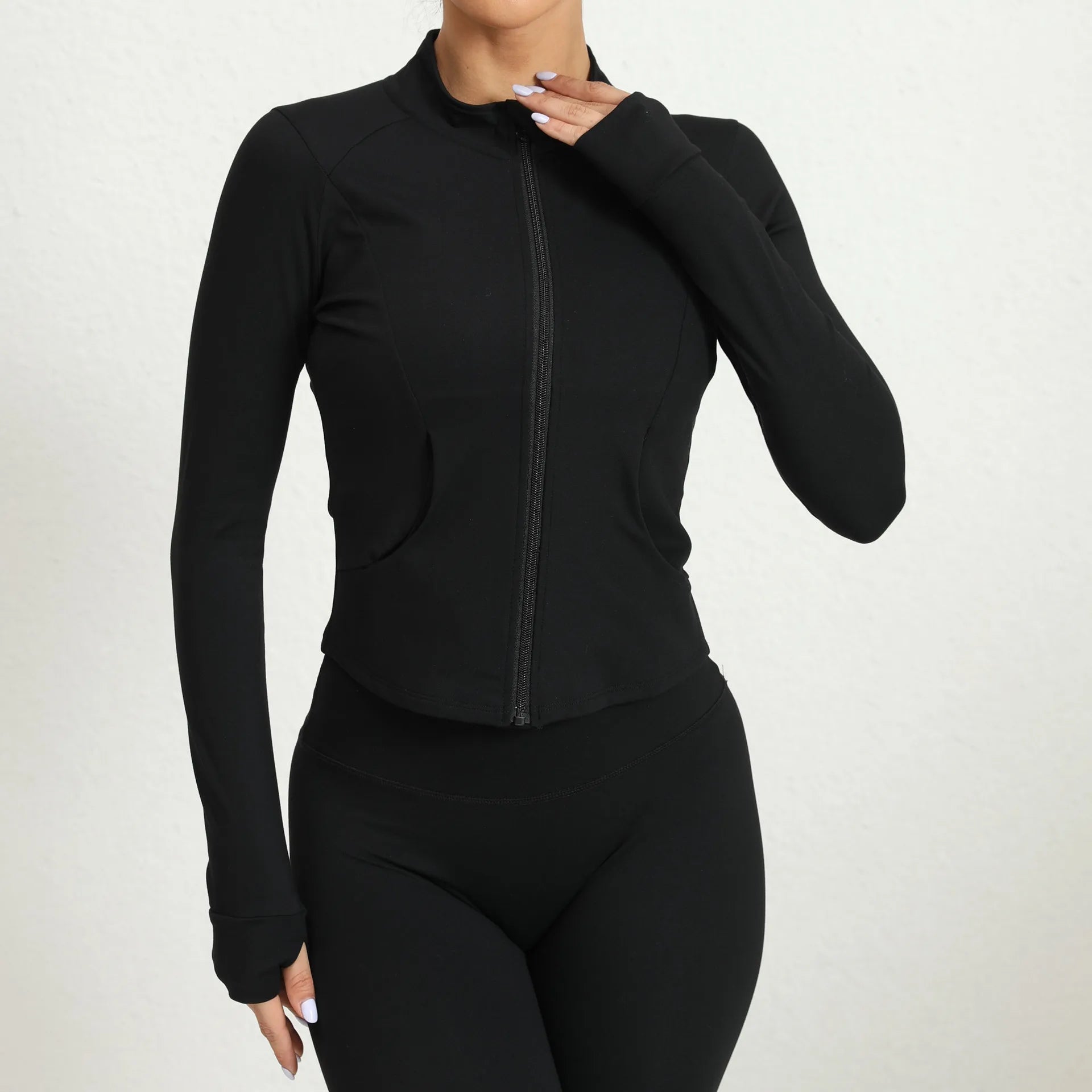 Women Jacket Slim Fit Long Sleeved Zipper Fitness Coat Yoga Crop Tops With Thumb Holes Gym Jacket Workout Tracksuit Sweatshirts