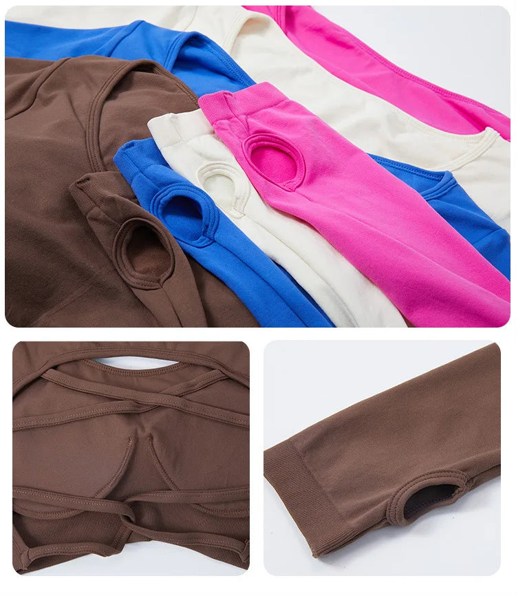 Sexy Women's Backless Shirt Seamless Crop Top Fitness Shirts Long Sleeve Gym Workout Sports Top Woman Front Yoga Tops Activewear
