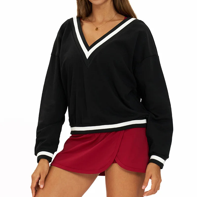 New Winter Women's Long Sleeved V-neck Sports Hoodie Women's Loose and Casual Long Sleeved Top Fashionable and Versatile Jacket