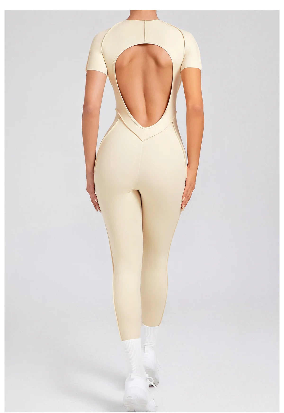Seamless Yoga Jumpsuits Sports Fitness Hip-lifting Backless Short-sleeved One-piece Workout Rompers Gym Leggings Women Tracksuit