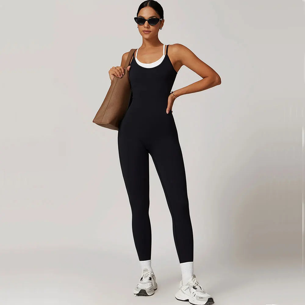 Color Blocked Jumpsuit Gym Set Women Yoga Suit Back Cross Sportswear Women Sports Jumpsuit Fitness Rompers Workout Bodysuits