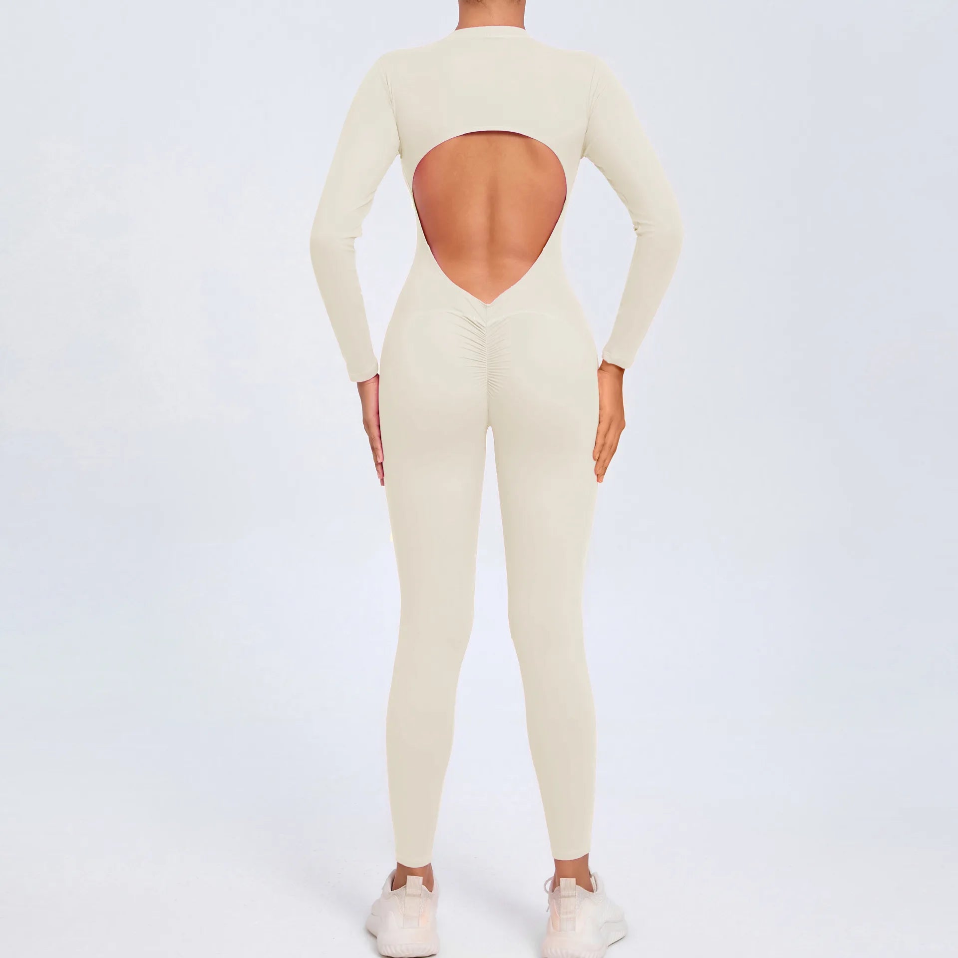 Backless Rompers Yoga Long Sleeved Women's Sportswear Gym Zipper Jumpsuits Workout Bodysuit Fitness One-piece Skin-tight Garment