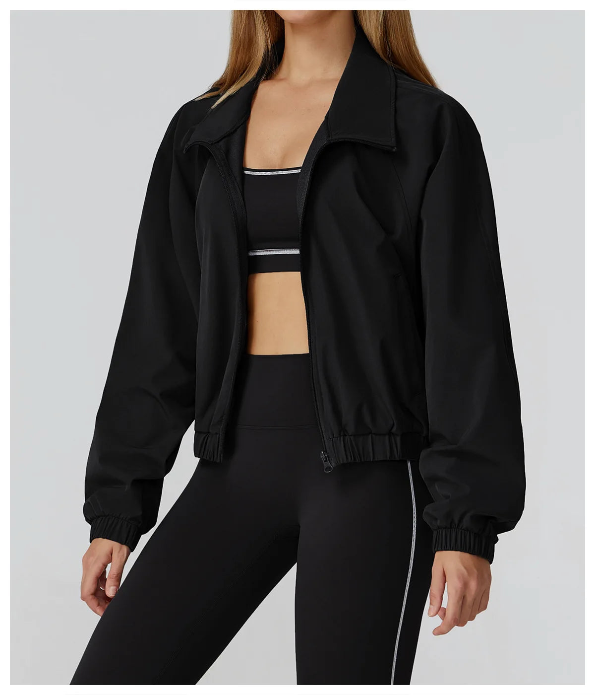 New Quick Drying Stand Up Collar Sports Jacket Women's Zipper Top Windproof Outdoor Running Fitness Long Sleeved Yoga Jacket