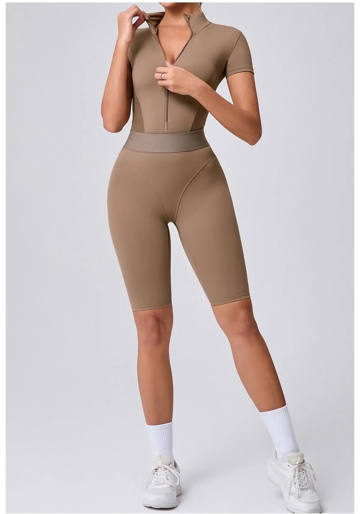 Women's Tracksuit Jumpsuits One-Piece Suit Zipper Short SleevesYoga Set Gym Push Up Workout Clothes Fitness Bodysuit Sportswear