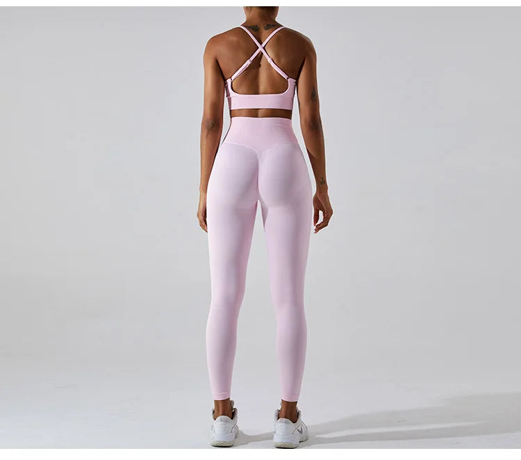 Women's Tracksuit Seamless Fitness Suit 2PCS Yoga Set Sportswear Workout Sports Bra High Waist Leggings Gym Clothing Sports Suit