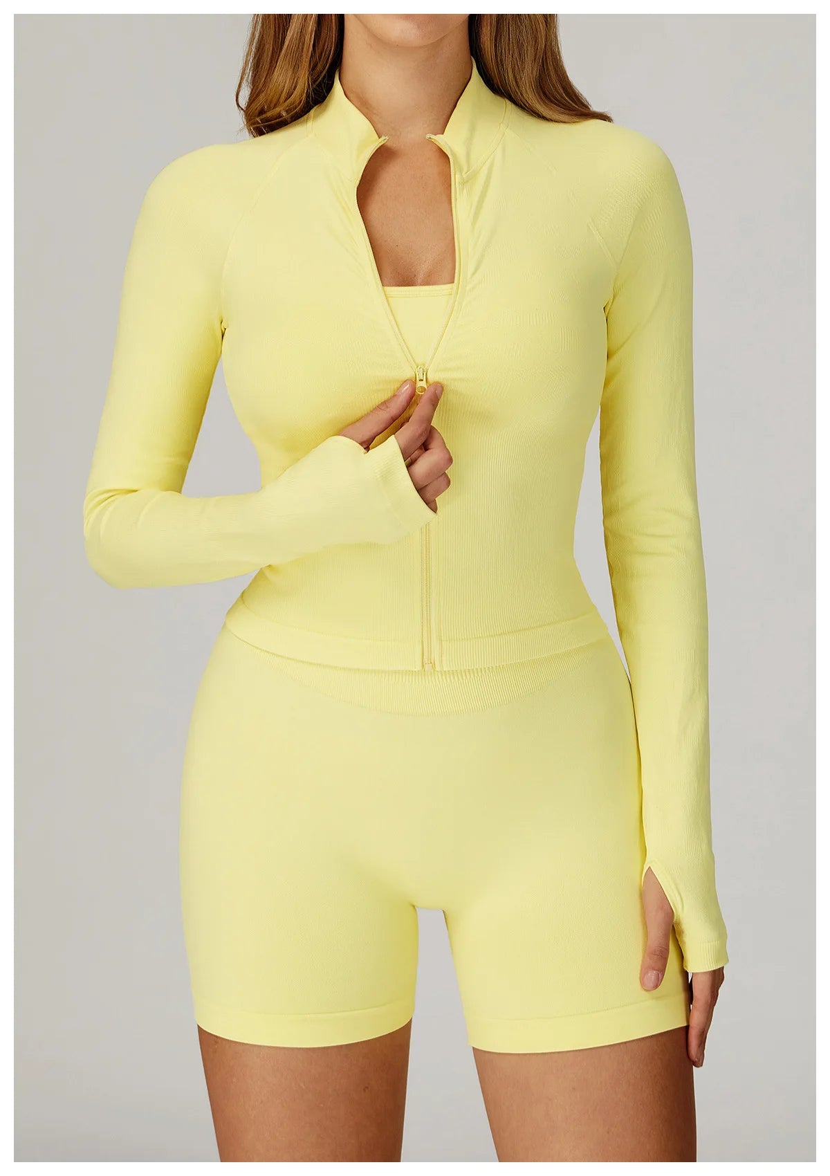 Seamless Zipper Jacket Women Crop Top Yoga T-shirts Solid Sports Top Long Sleeve Running Shirts Quick Dry Fitness Gym Sport Wear