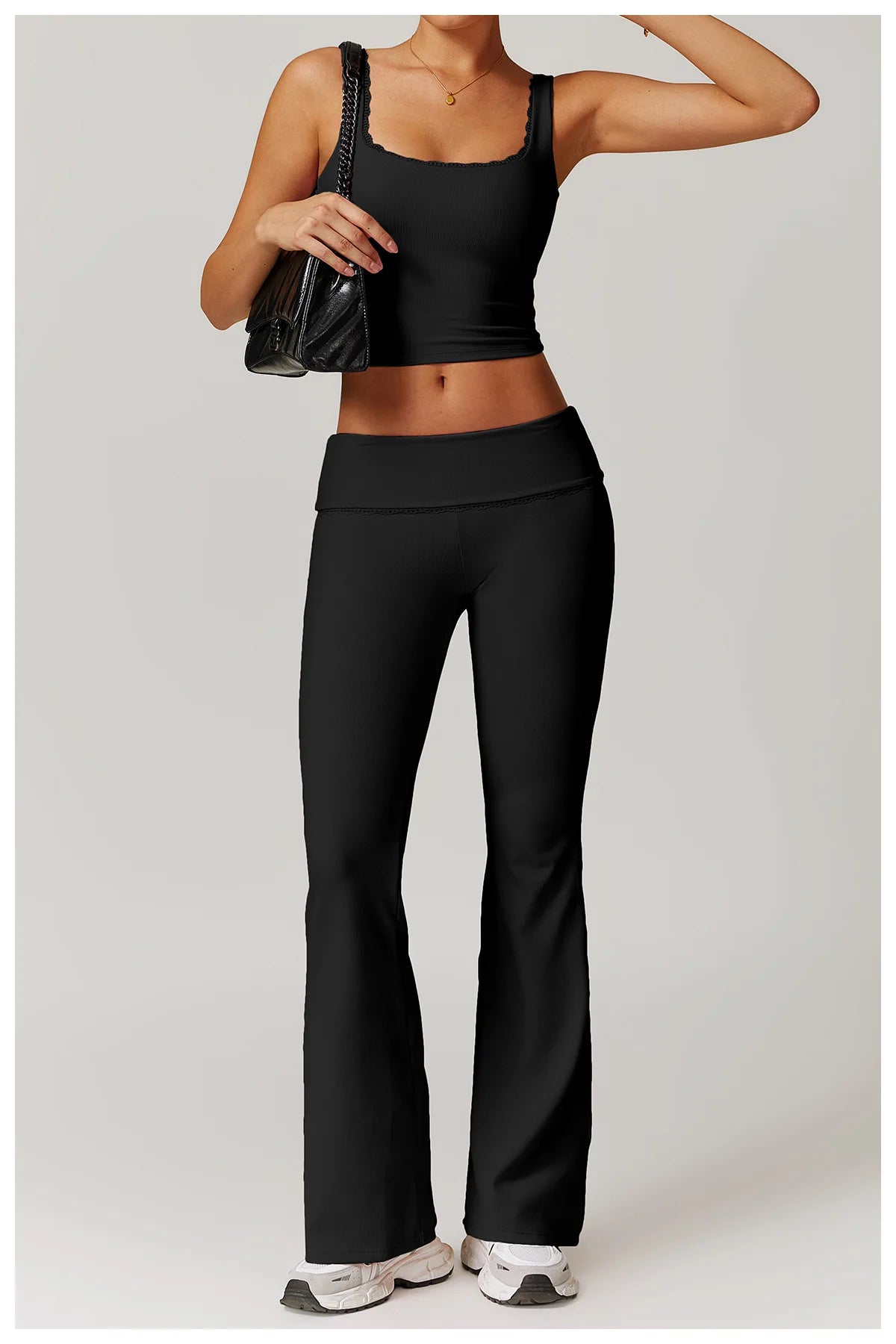 Women Flare Leggings High Waist Wide Leg Yoga Pants Lace Fitness Workout Tights Gym Sports Trousers Casual Slimming Clothing