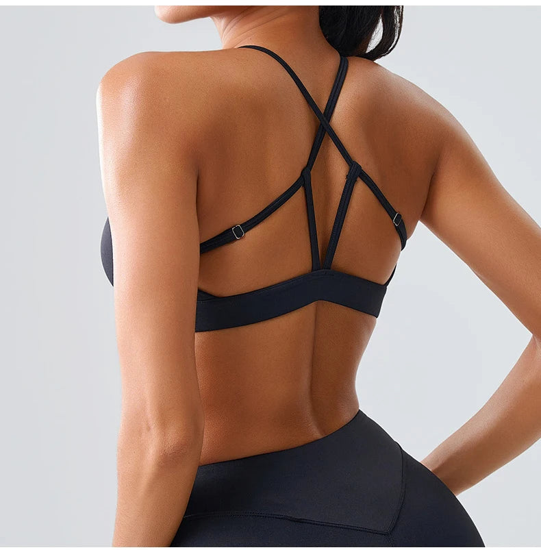 Women Impact Sports Bra Halter Top High Support Push Up Clothes Running Tops Open Back Gym Wear Fitness Yoga Workout Underwear
