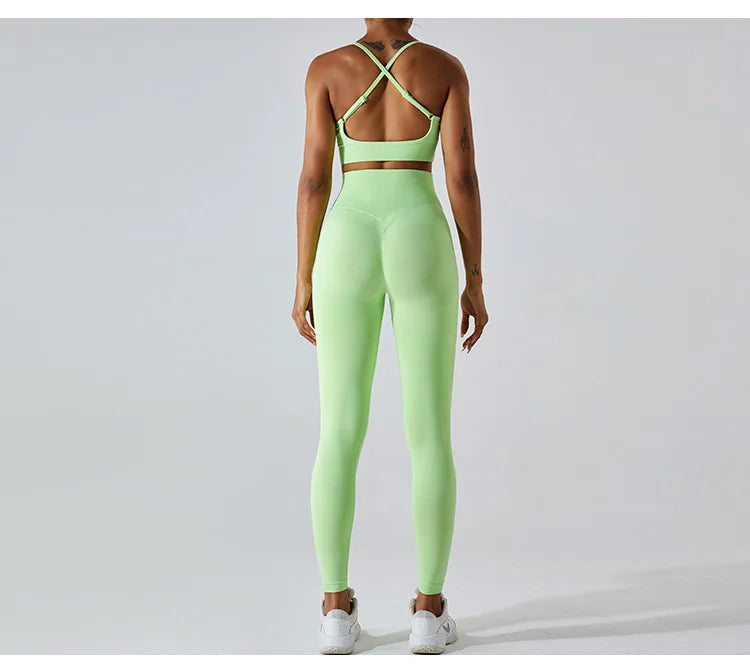 Women's Tracksuit Seamless Fitness Suit 2PCS Yoga Set Sportswear Workout Sports Bra High Waist Leggings Gym Clothing Sports Suit