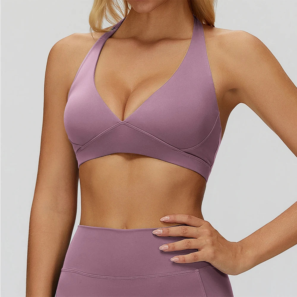 Women Impact Sports Bra Seamless Halter Top High Support Push-up Open Back Gym wear Fitness Push Up Yoga Bra Workout Underwear
