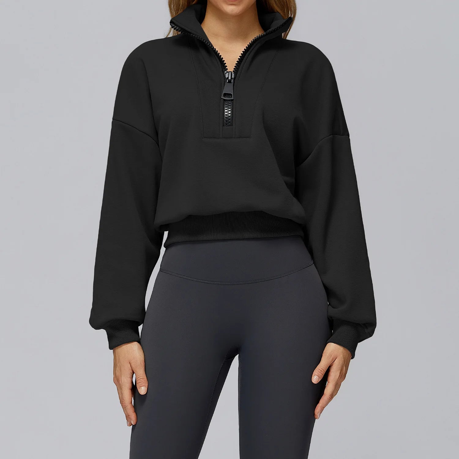 Winter Sports Hoodie Yoga Long Sleeved Women's Stand Collar Loose Windproof Hoodie Warm Long Sleeved Casual Outdoor Sports Top