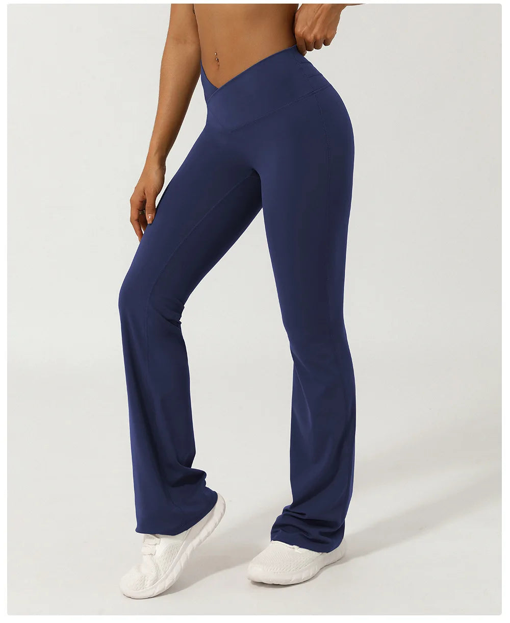 Women Yoga Bell-bottoms Tight Lifting High Waist Tights Cross Waist Sport Flared Pants Gym Running Breathable Fitness Leggings