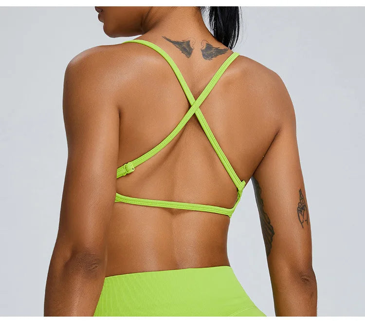 Seamless Soft Cross Back Women Sports Underwear Fitness Bra Tights Yoga Vest High Strength Shockproof Gym Sports Top Push Up Bra