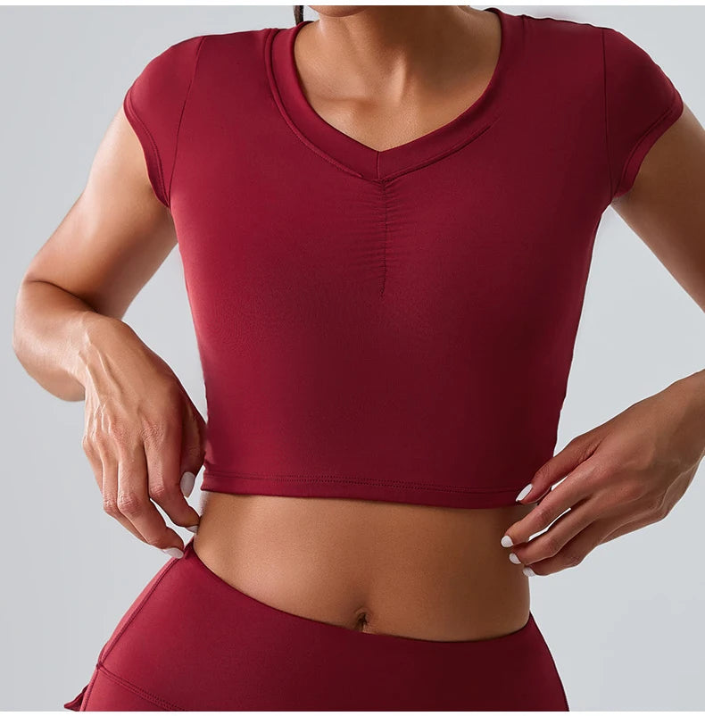 Women Yoga Top Sexy Sport T Shirts Fitness Clothes Workout Short Sleeve Yoga Shirt Gym Top Running Active Wear Push Up Sport Top