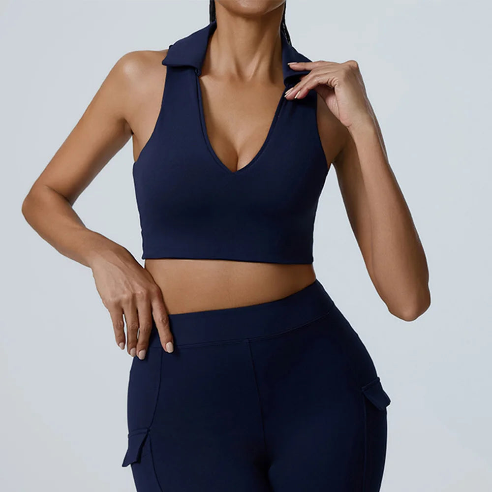 Women Sports Underwear Collar Yoga Top Vest High Shockproof Quick-drying Yoga Bra Gym Workout Bra Running Sexy Fitness Bra