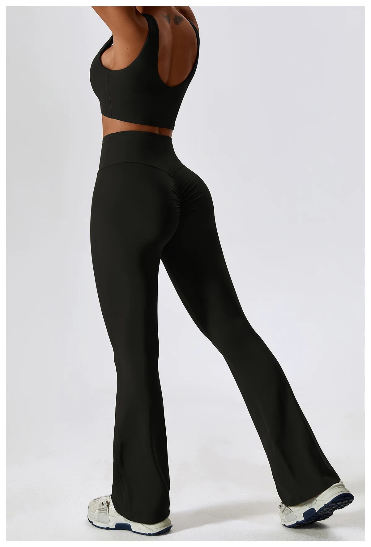 Women Tracksuit Gym Yoga Suit 2PCS Tight Fitting Sports Set Workout Breathable T Shirts Bra Tank Top Loose Bell-bottoms Leggings
