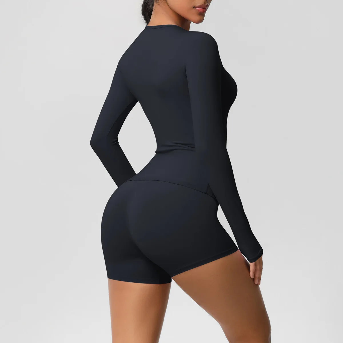 Yoga Clothes Set 2 Piece Gym Sports Shorts Set Women Long Sleeved High Waist Shorts Fitness Suit Running Workout Tracksuit