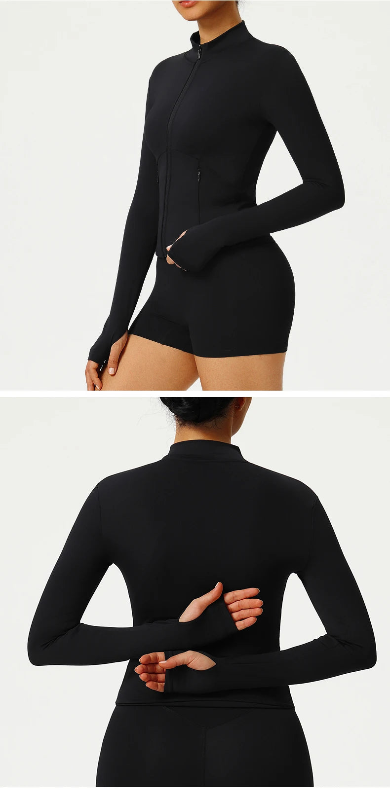 Women Outdoor Sports Long Sleeved Slim Yoga Clothes Quick Dry Zipper Cardigan Stand Up Collar Jacket Running Fitness Jacket Top