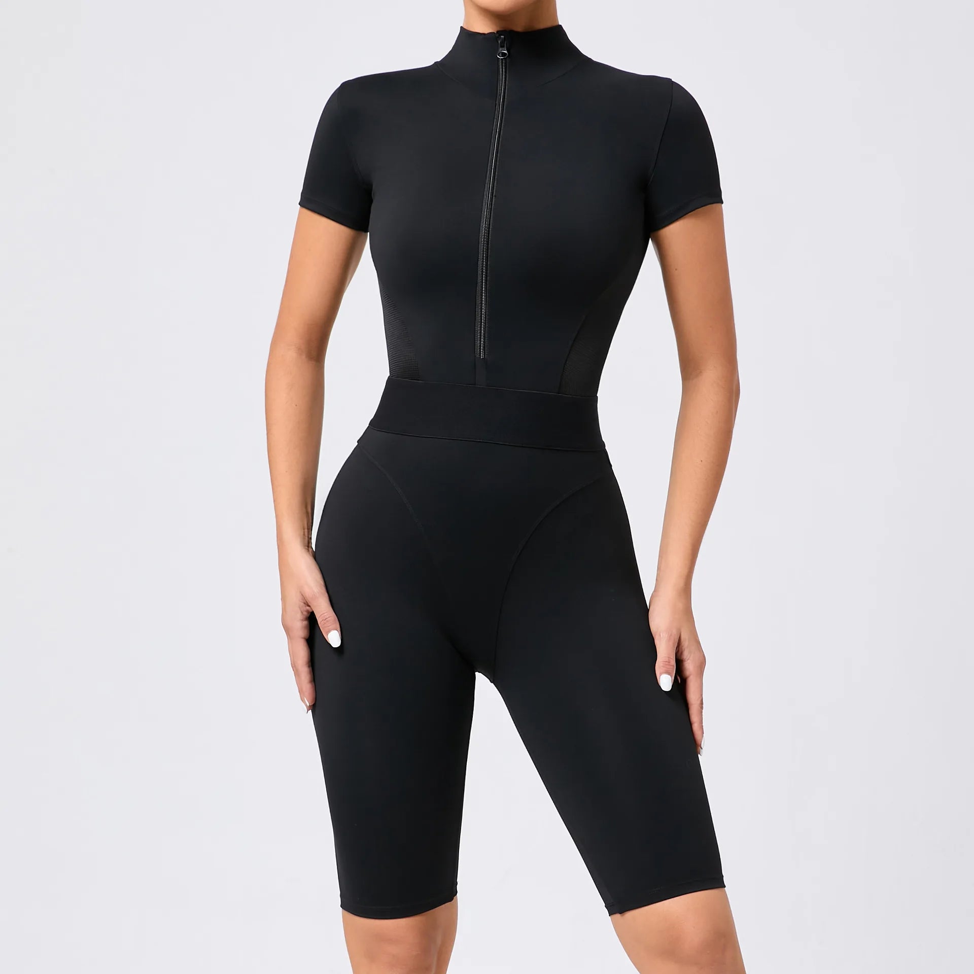 Women's Tracksuit Jumpsuits One-Piece Suit Zipper Short SleevesYoga Set Gym Push Up Workout Clothes Fitness Bodysuit Sportswear