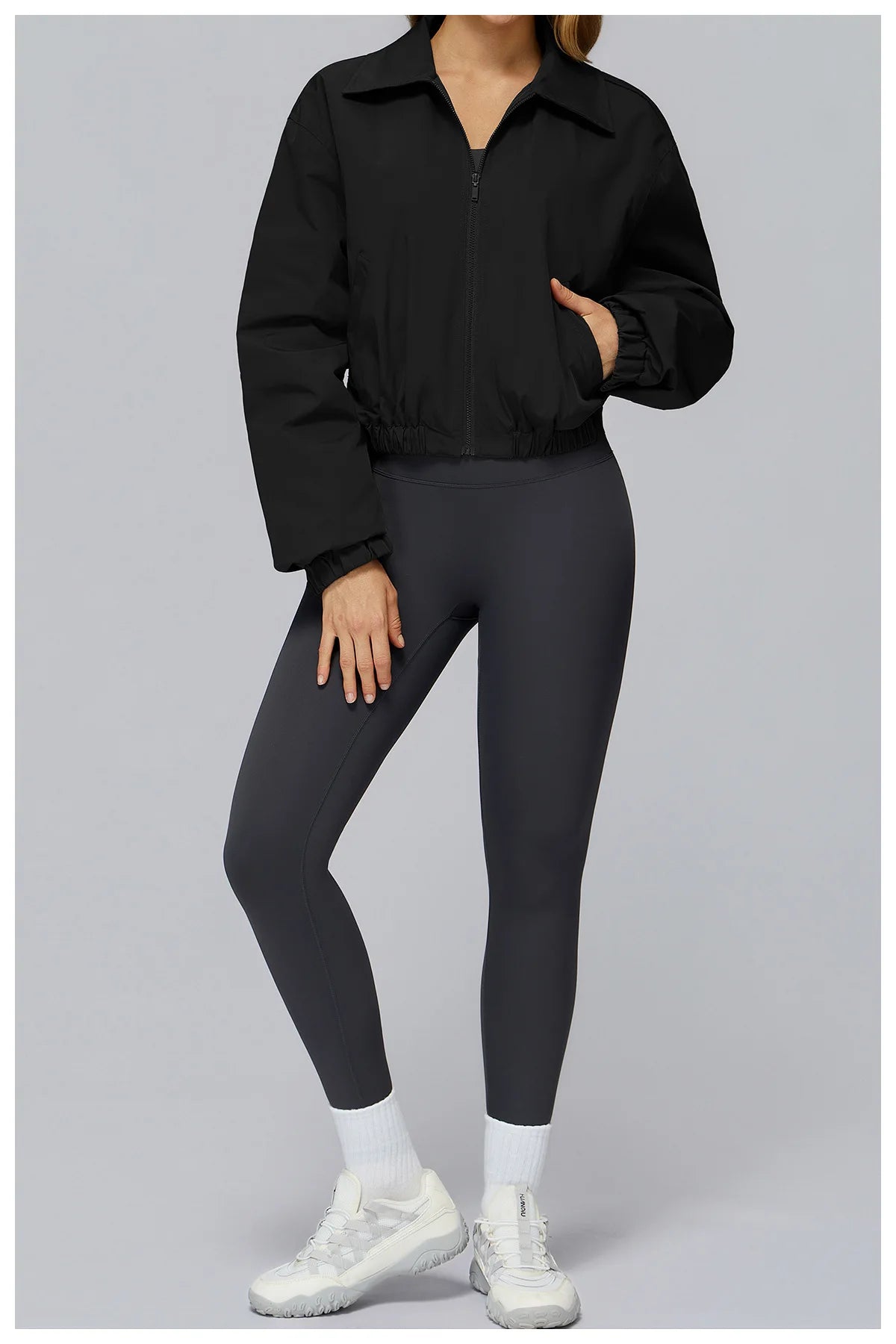 Winter Long Sleeved Loose Jacket Women's Zipper Yoga Long Sleeved Windproof Warm Sports Top Outdoor Hiking and Running Jacket
