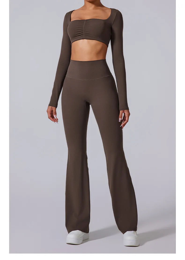 Women's High Waist Flared Leggings Gym Fitness Yoga Pants Workout Runing Sport Leggings Control Tummy Yoga Wide Leg Pants