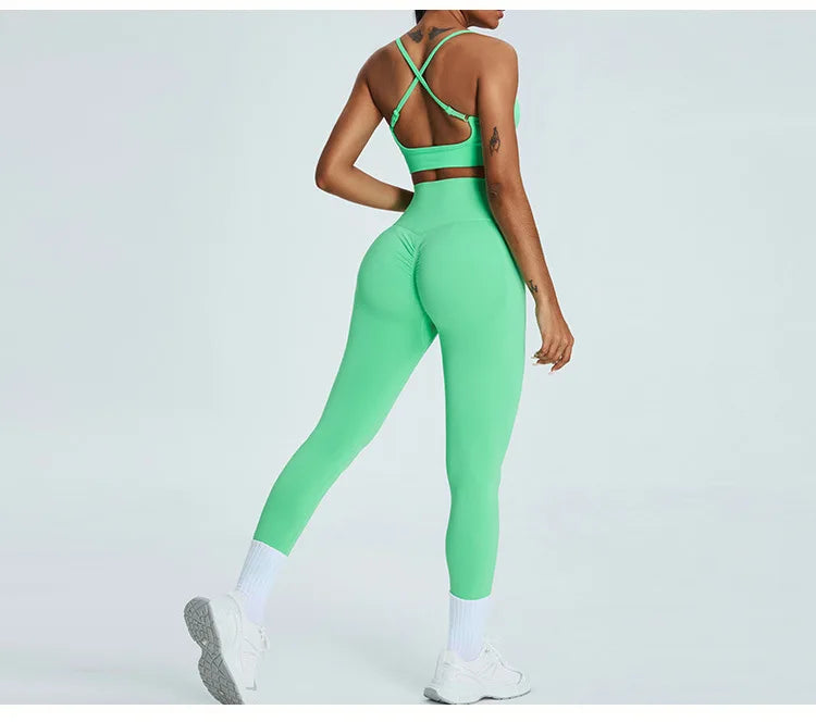 Women's Tracksuit Seamless Fitness Suit 2PCS Yoga Set Sportswear Workout Sports Bra High Waist Leggings Gym Clothing Sports Suit