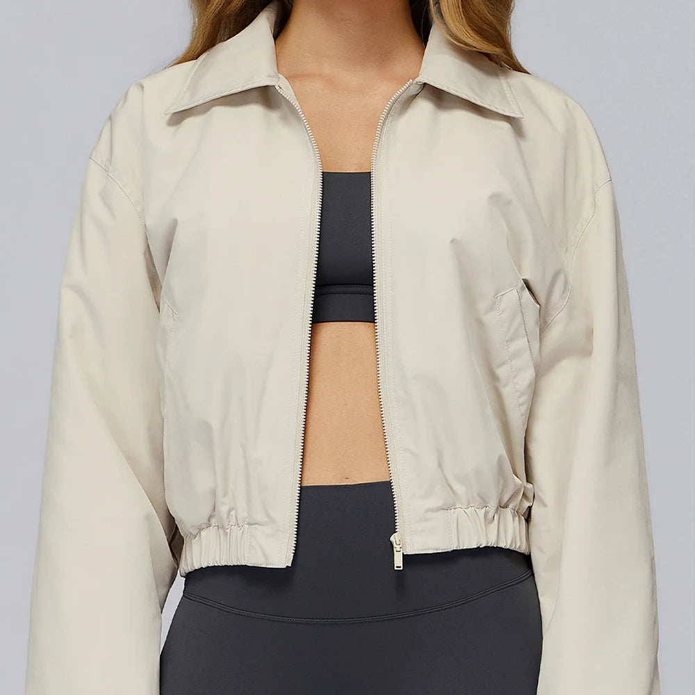 Winter Long Sleeved Loose Jacket Women's Zipper Yoga Long Sleeved Windproof Warm Sports Top Outdoor Hiking and Running Jacket