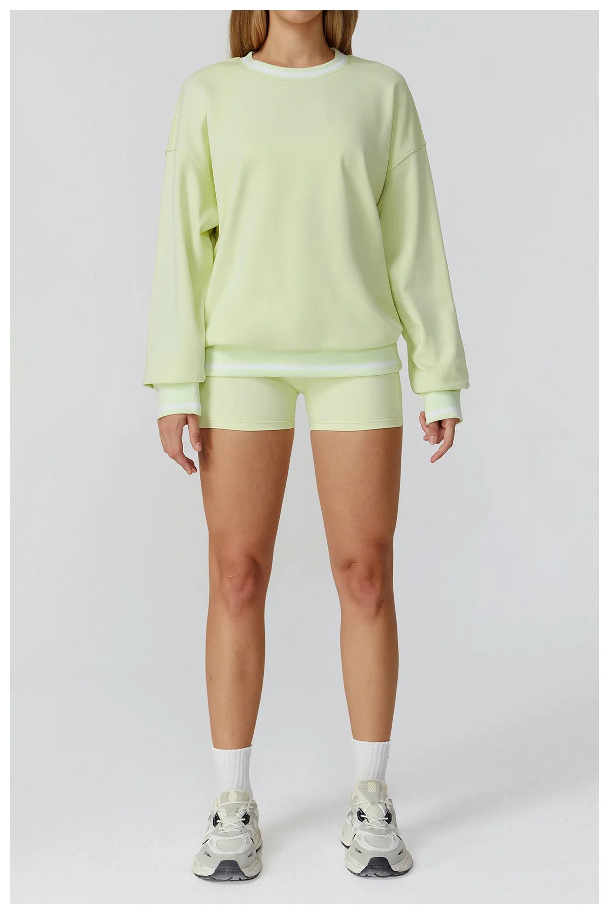 New Color Blocking Hoodie for Women Long Sleeved Loose Round Neck Top Fashionable Hoodie Outdoor Casual Running Sports Top