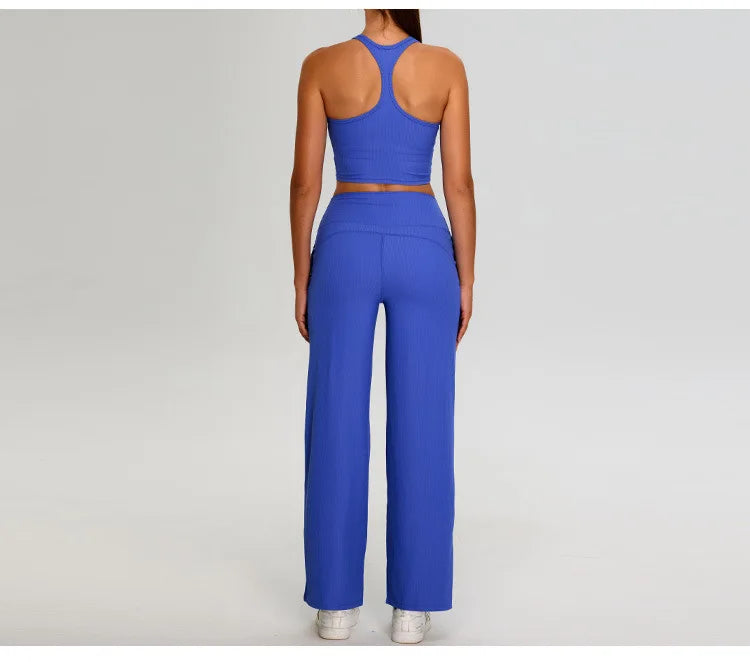 Ribbed Yoga Pants For Women Leggings Gym Workout Leggings High Waist Fitness Leggings Outdoor Running Sports Pants Straight Leg