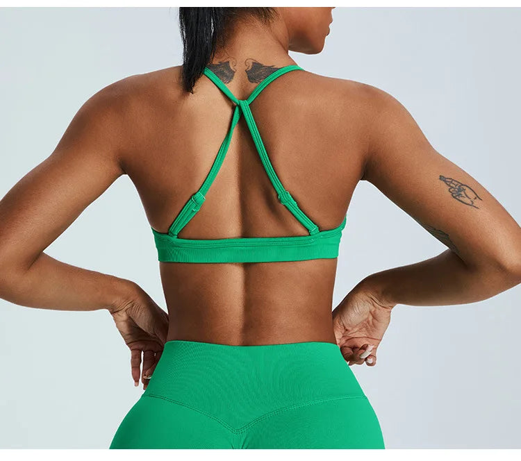 Women Sports Underwear Scrunch Push-up High Support Adjustable Thin Shoulder Strap Tank Fitness Top Seamless Workout Yoga Bras
