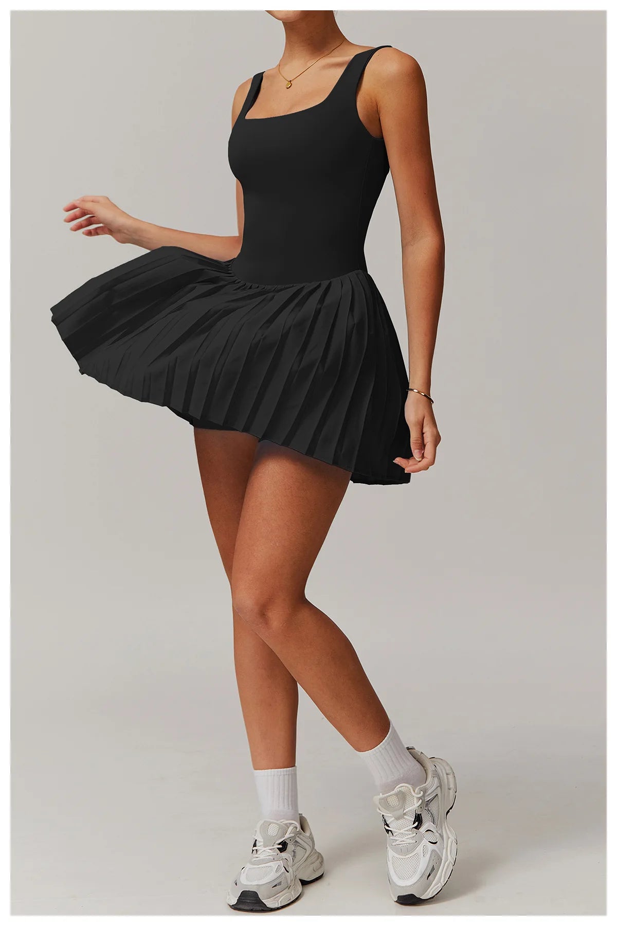 Yoga Set Naked Tennis Dress Women's Jumpsuit Bottom anti Glare Fitness Clothes Sports Running Pockets Pleated Skirt Sports Dress