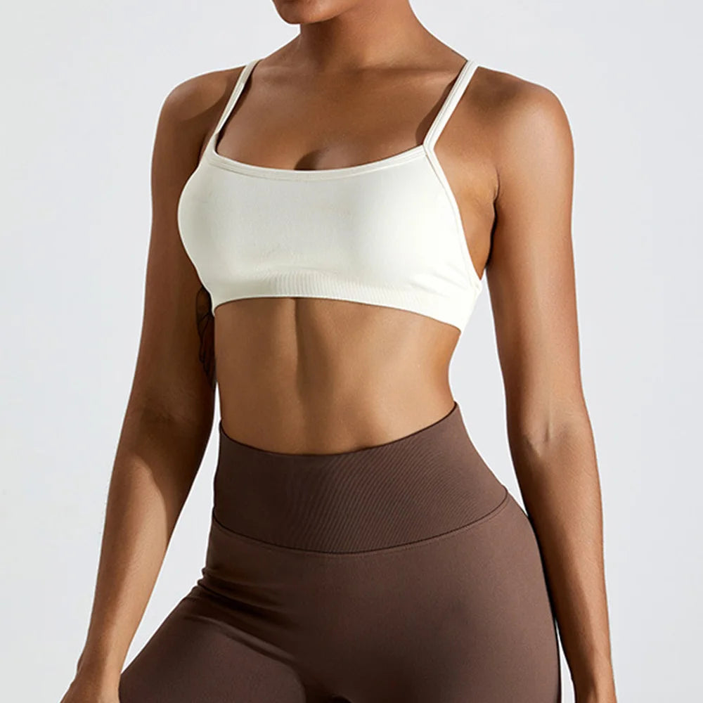Seamless Soft Cross Back Women Sports Underwear Fitness Bra Tights Yoga Vest High Strength Shockproof Gym Sports Top Push Up Bra