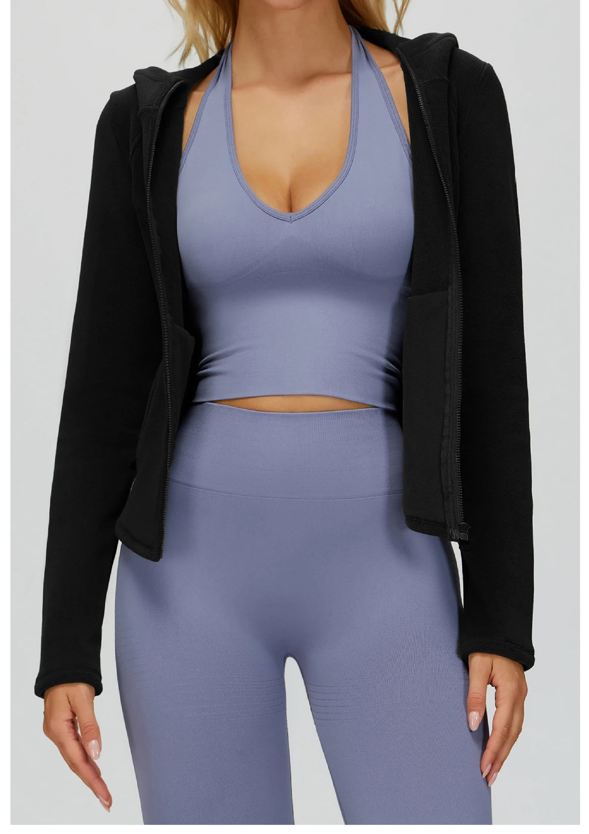 Winter Hooded Jacket for Women Yoga Long Sleeved With Plush Slim Fit Pocket Zipper Jacket Outdoor Casual Sports Warm Jacket