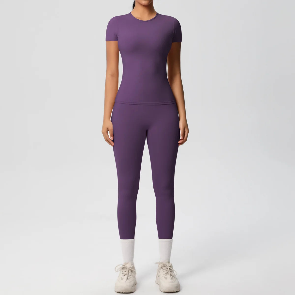 2PCS Yoga Set Women's Tracksuit Quick-Drying Gym Leggings Set Short Sleeve Breathable Gym Yoga Slim Fitness Active Top
