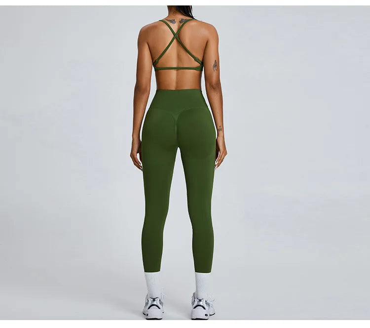 Seamless Soft Cross Back Women Sports Underwear Fitness Bra Tights Yoga Vest High Strength Shockproof Gym Sports Top Push Up Bra