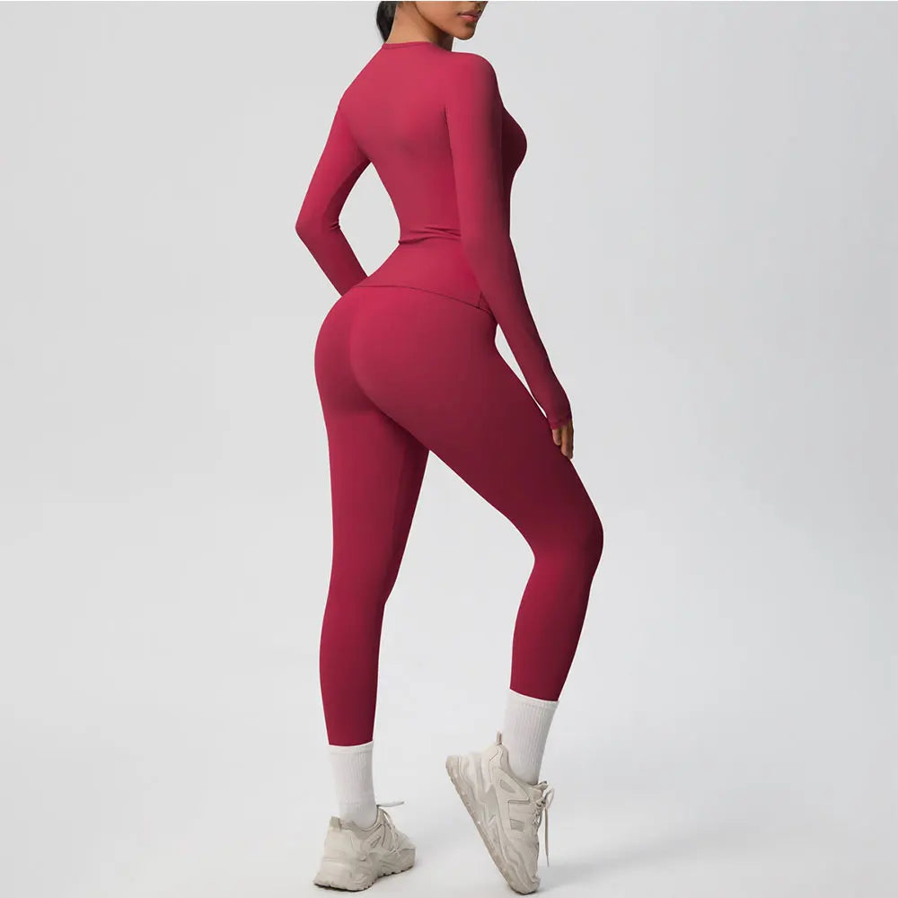 2PCS Yoga Suit Sports Set Women Sportswear Gym Set Women Tracksuit Running Workout Long Sleeve Sports Shirt Yoga Clothing