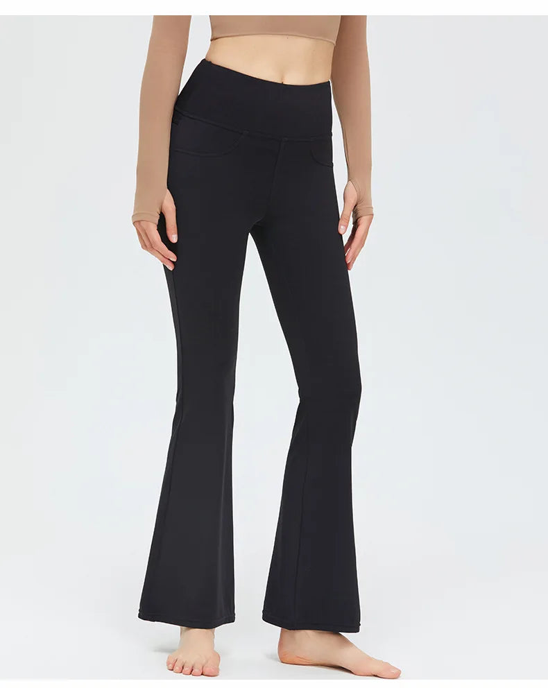 Flare Legging Pocket Yoga Pants Women Bell-bottoms Workout Yoga Trousers High Waist Tight Fitness Pants Gym Sports Wide Leg Pant