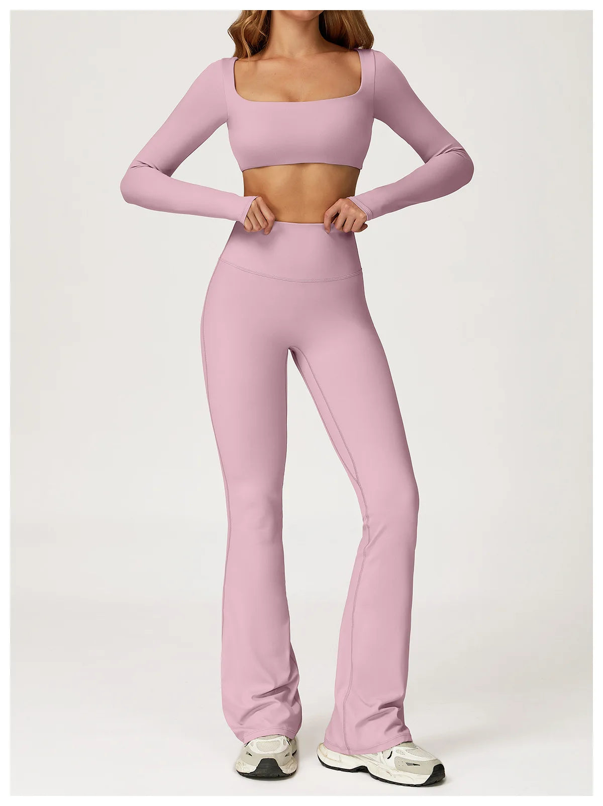 Women Yoga Set 2PCS Sportswear Push Up Workout Clothes Athletic Wear Gym Legging Fitness Bra Crop Top Long Sleeve Sports Suits