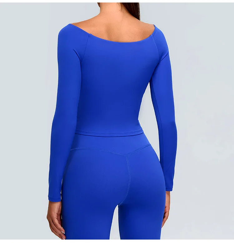 Sexy Off Shoulder Long Sleeved Tops Women's Yoga Long Sleeved Sports T-shirt Top Workout Running Tight Fitting Fitness Clothes