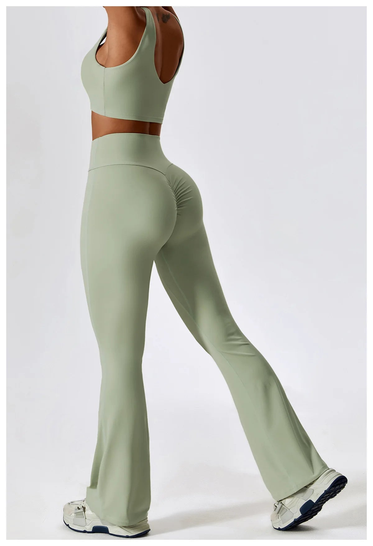 Women Tracksuit Gym Yoga Suit 2PCS Tight Fitting Sports Set Workout Breathable T Shirts Bra Tank Top Loose Bell-bottoms Leggings