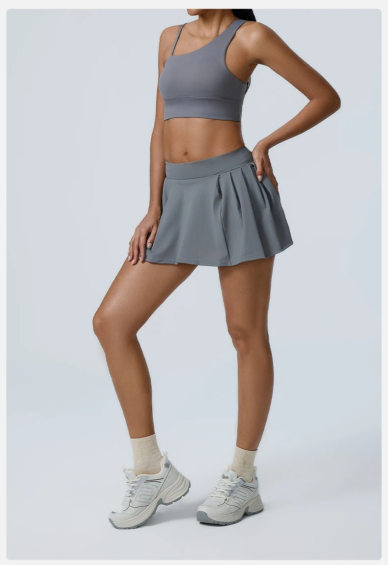 Yoga Set 2PCS Women Sport Suit Gym wear Workout Clothes Sports Crop Top Yoga Short Skirt Fitness Bra Set Breathable Gym Suits